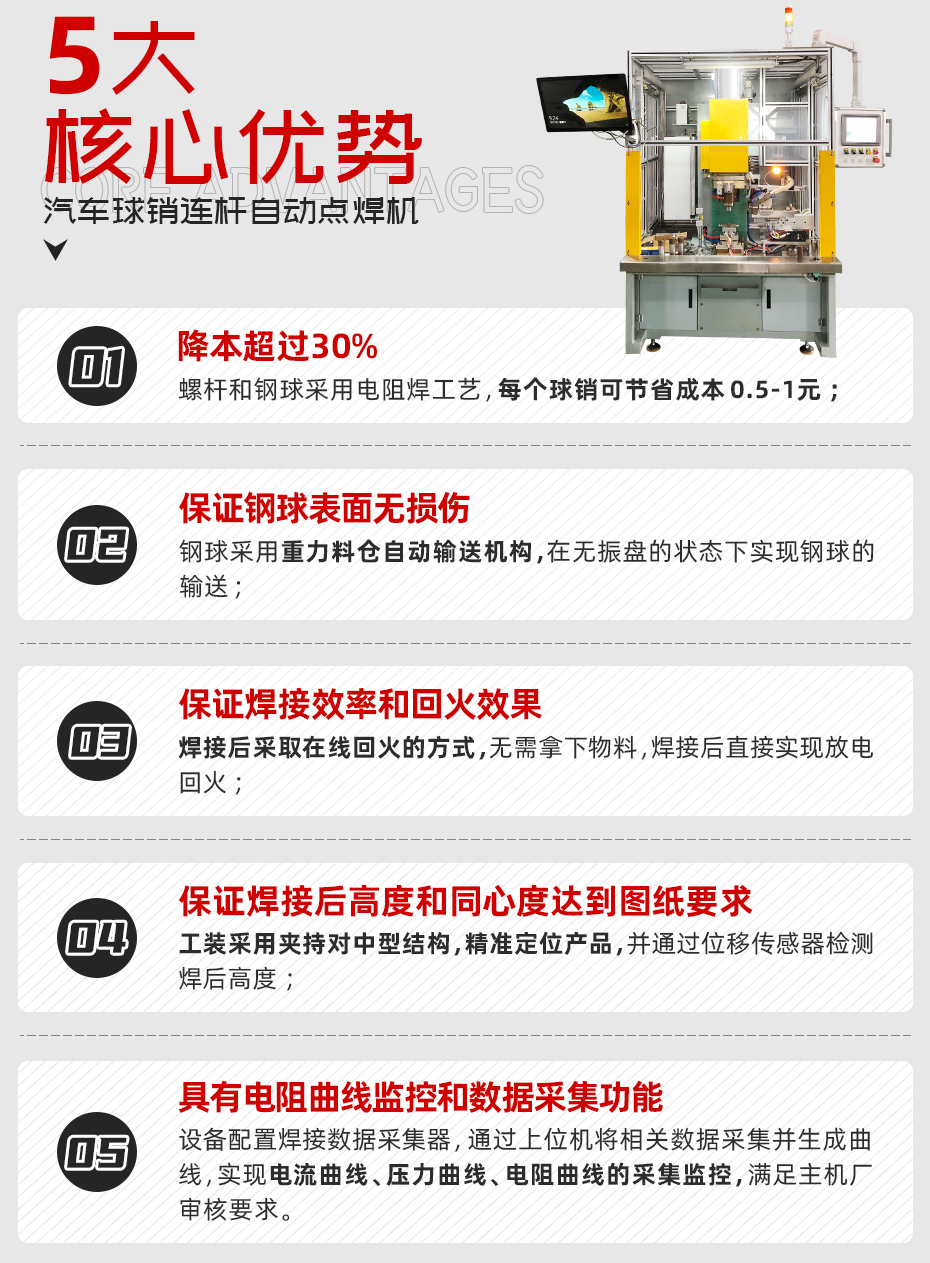汽車球銷連桿自動點(diǎn)焊機(jī)詳情核心優(yōu)勢