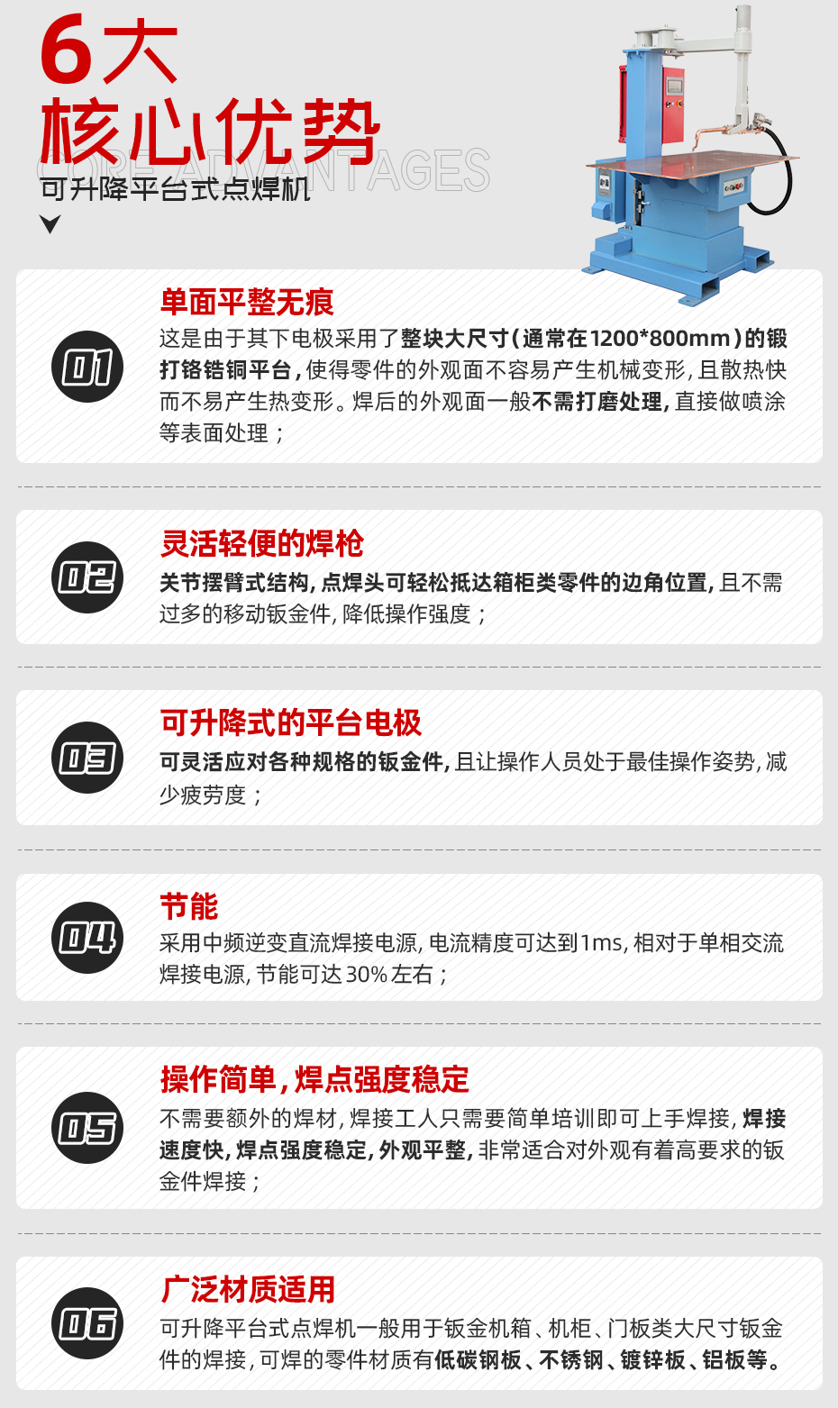 可升降平臺式點(diǎn)焊機(jī)詳情核心優(yōu)勢